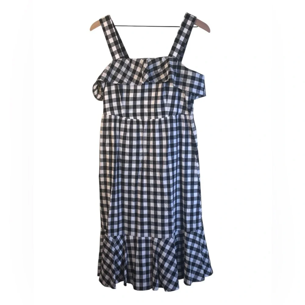 J. Crew Black and White Gingham Ruffle Midi Dress Size 4